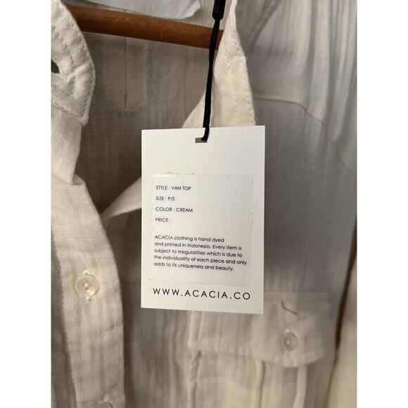 NWT Acacia Swimwear Van Top Sz P/S Cream Cotton Gauze 3/4 Sleeve - Picture 5 of 9